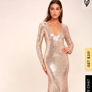 ROSE GOLD LONG SLEEVE SEQUIN MAXI DRESS